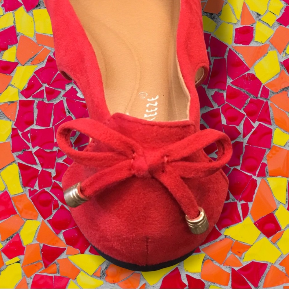 Nature Br Red Fx Suede Open Side Ballerina Flats - Picture 8 of 8